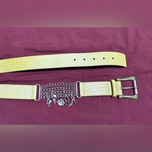 Guess Green Leather Belt with Chain Accents